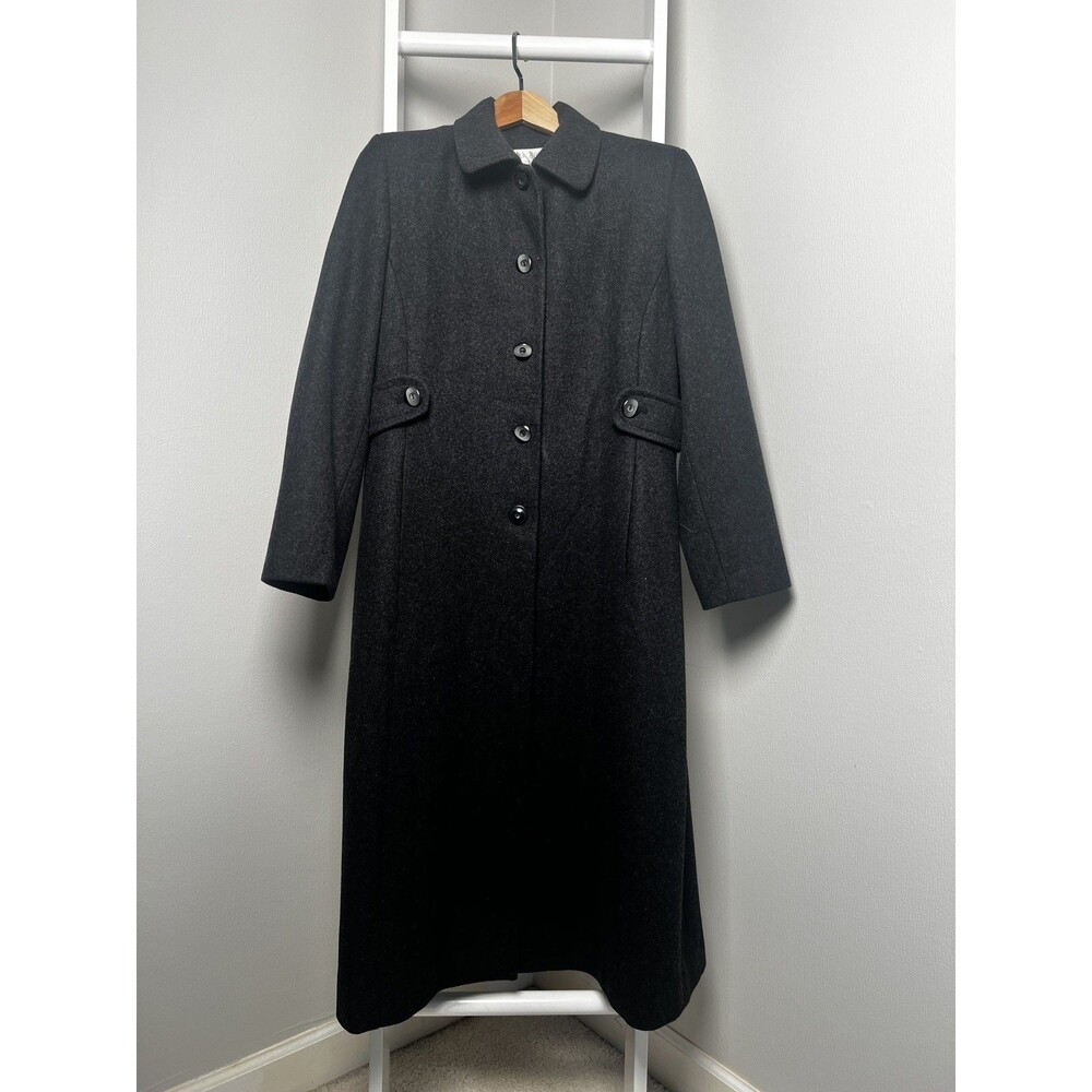 Winter Long Coat Womens 12P Petite Dark Gray Wool Andrea Brem Long Pockets - Picture 13 of 13